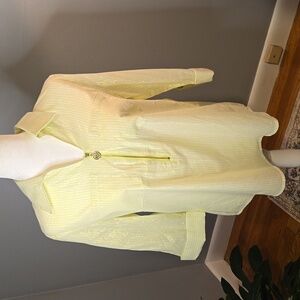 Anne Klein Green and White Zip Blouse with Gold Metallic Thread Size S